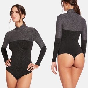 Wolford Selene String Bodysuit in Black Silver Size Medium